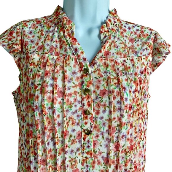 Ava & Grace Short Sleeve Lined Floral Print Top Women's Petite Medium - Picture 5 of 8
